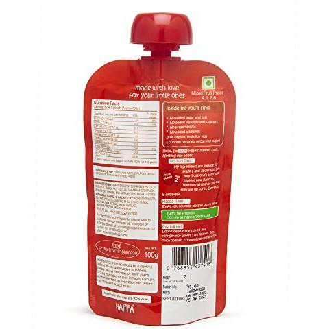 Happa Organic Food, Fruit Puree (Pack Of 3, Apple + Banana) Stage 2, 3 Pouches, 100 Gram Each