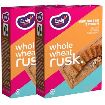 Early Foods - Pack Of 2 Early Foods Whole Wheat Rusk | Wheat Toast | Toast Biscuits | Atta Rusk | No Maida Rusk| Kids Snack | 210G X 2