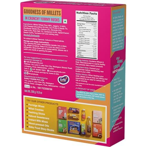 Early Foods - Pack Of 2 Early Foods Whole Wheat Rusk | Wheat Toast | Toast Biscuits | Atta Rusk | No Maida Rusk| Kids Snack | 210G X 2