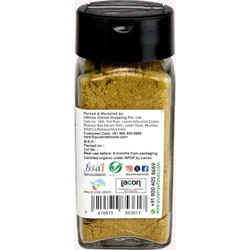 Pure Tree Certified Organic Saunf Powder | Glass Jar | Fennel Seed Powder Organic | Variyali Powder | Sompu Powder | Saunf Powder Gluten Free & Flavourful, 60 Gram