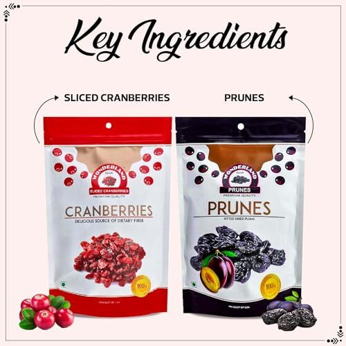 Wonderland Foods 400G (200G X 2) Dried Sliced Cranberries And Pitted Prunes Dry Fruits Combo Pack Of 2