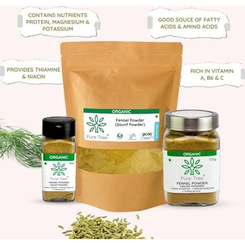 Pure Tree Certified Organic Saunf Powder|250 Gram|Fennel Seed Powder Organic|Variyali Powder|Sompu Powder|Saunf Powder Gluten Free & Flavourful