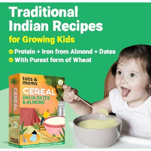 Tots And Moms Protein & Calcium Rich - Instant Cereal|No Sugar No Milk - Preservative Free Travel Friendly Healthy Porridge Mix For Kids (200 G (Pack Of 1), Dates)