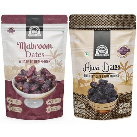 Wonderland Foods 400G (200G X 2) Premium Ajwa Dates And Mabroom Dates Box | Healthy & Nutritious Soft Khajoor | Khajur Rich In Iron, Fibre & Vitamins