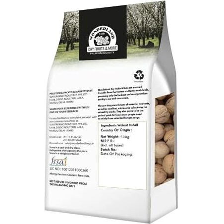 Wonderland Foods (Device) 500G California Natural Inshell Walnuts Akhrot | Latest Fresh Crop Inshell Walnut Akhrot Pouch | High In Protein & Iron | Low Calorie Nut | Healthy & Delicious