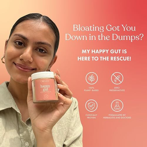 Cosmix-My Happy Gut|Prebiotics&Probiotics-Promotes Healthy Gut Microbiome|Mulethi&Triphala Powder|Helps With Acidity,Digestion&Bloating|No Preservatives|No Added Sugar|60G-40 Servings (Pack Of 1)