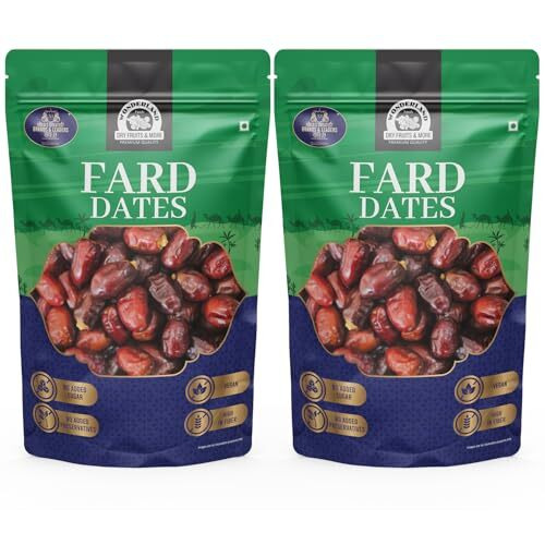Wonderland Foods 1Kg (500G X 2) Premium Fard Dates Pouch Soft And Chewy Texture Khajur, Khajoor, No Preservatives, No Added Sugar, Rich In Iron, Fibre & Vitamins, Whole