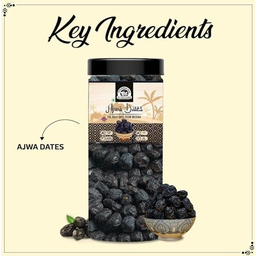 Wonderland Foods (Device) Ajwa Dates Jar | Healthy & Nutritious Soft Khajoor | Khajur Rich In Iron, Fibre & Vitamins | Dry Fruits, 400 Gram