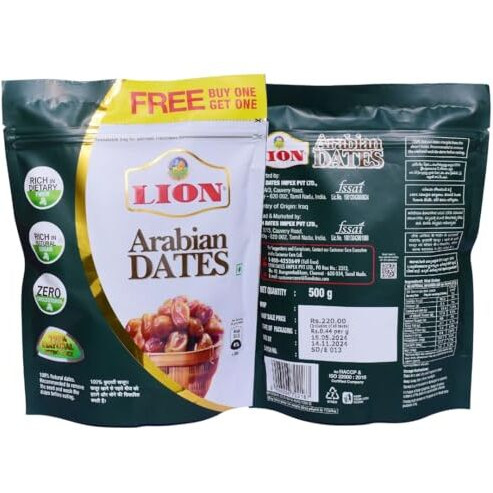 Lion Dates Arabian Dried Seeded Dates 1Kg - (Buy 500Gms & Get 500Gms Free)