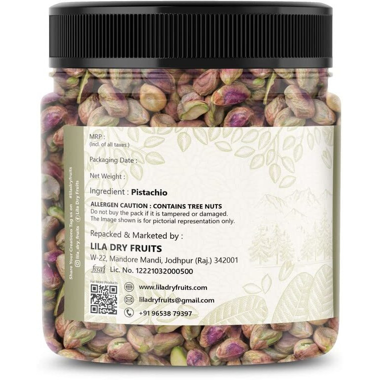 Lila Dry Fruits Pista 250 Gms | Premium Raw Mota Pista | Unflavoured Pistachios Without Shell | High In Protein & Dietary Fiber | Ideal For Cooking, Baking, Breakfast, Snacking | Perfect For Gifting