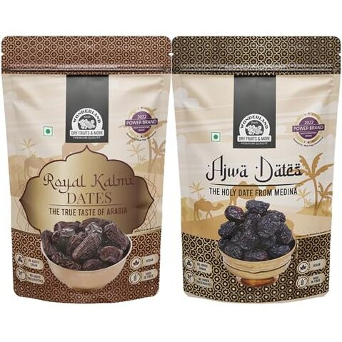 Wonderland Foods 400G (200G X 2) Ajwa And Kalmi (Safawi) Dates Box | Dry Fruits Healthy & Nutritious Soft Khajoor | Khajur Rich In Iron, Fibre & Vitamins