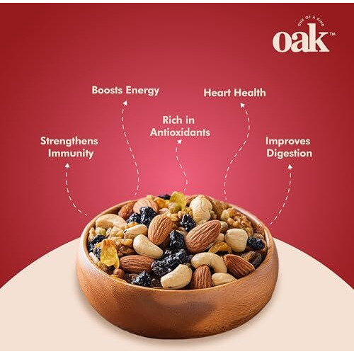 Oak - One Of A Kind Panchmeva Dry Fruits Mixed Pack 500 Gm|Premium Almonds,Cashews,Green Raisins,Black Raisins & Dates|Healthy Mix Of Dry Fruits & Nuts For Snacking & Gifting