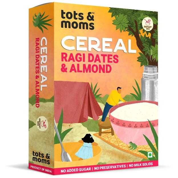 Tots And Moms Calcium Rich Instant Ragi Dates & Almonds Cereal For Kids 200G|No Sugar No Milk - Preservative Free - Travel Friendly Sweetened With Dates Flavoured With Elaichi