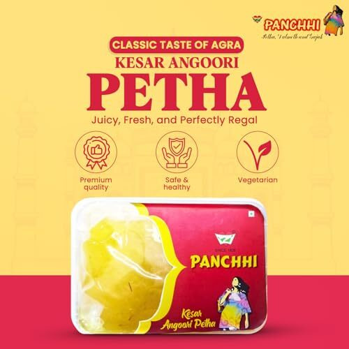 Panchhi Ka Petha 400G (Kesar Angoori) Original Classic Agra Petha | Made With Premium Ash Gourd (Since 1926), Authentic White Fresh & Juicy, Preservative Free Delicious Healthy Indian Sweet