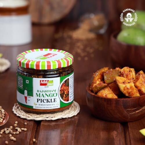 Add Me Homemade Rajasthani Mango Pickle 300G In Mustard Oil, Seedless Without Stone, Mother Made Ready To Eat Fresh Aam Ka Achar Soft And Tangy Recipe Glass Pack