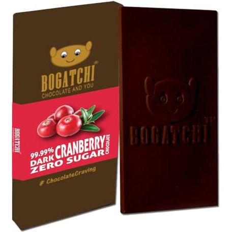 Bogatchi Premium 99% Dark Chocolate | Cranberry | Real Cocoa Intense Dark Chocolate, 60 Gm