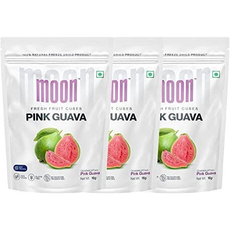 Moon Freeze Dried Guava | No Preservatives, No Added Sugar, Healthy Dried Fruit | 100% Natural, Vegan, Gluten Free Snack For Kids And Adults | 16 Grams Pouch (Pack Of 3)