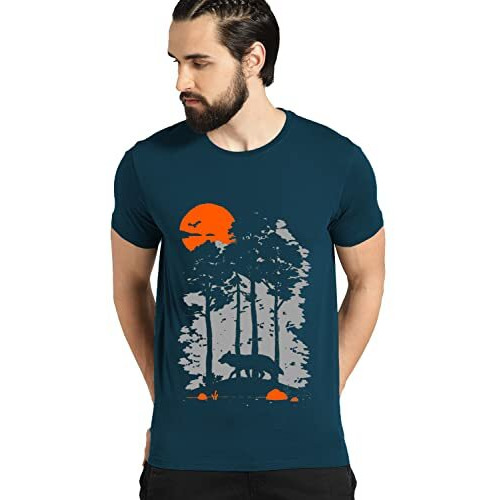 Adro Mens Sun Printed Cotton T-Shirt (Rn22-1-Sun-Sb_Teal_S)