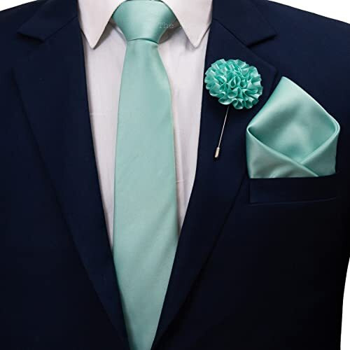 To The Nines Men's Light Green Tie, Pocket Square & Lapel Pin