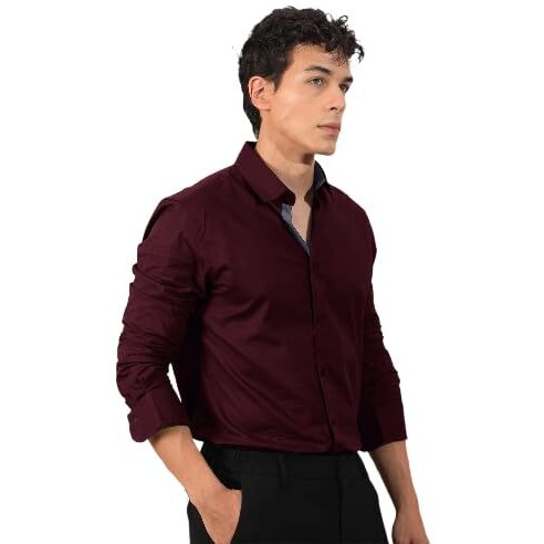 Tee Projekt Men's Shirt Solid Cotton Long Sleeve Button Down Home, Office, Regular Wear