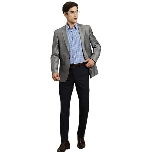 English Navy Men's Checkered Slim Fit Shirt (2061Blue42_Blue & White