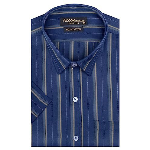 Accox Men's Cotton Half Sleeves Dark Striped Regular Fit Formal Shirt For Men(Gcr145_44) Blue