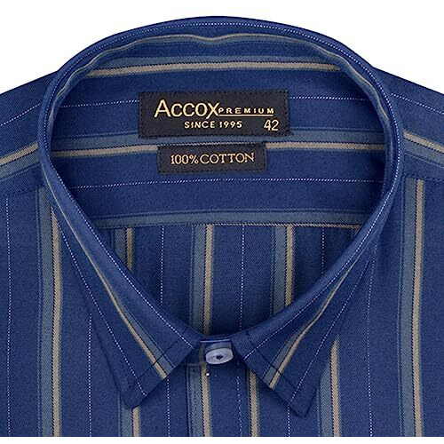 Accox Men's Cotton Half Sleeves Dark Striped Regular Fit Formal Shirt For Men(Gcr145_44) Blue