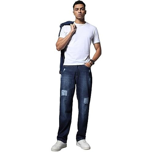 High Star Men's Wide Leg Fit Stretchable Jeans (Hsmjns2055_Blue_28)