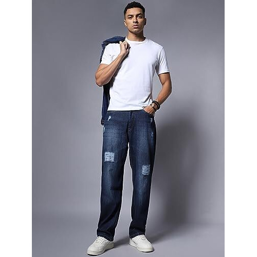 High Star Men's Wide Leg Fit Stretchable Jeans (Hsmjns2055_Blue_28)
