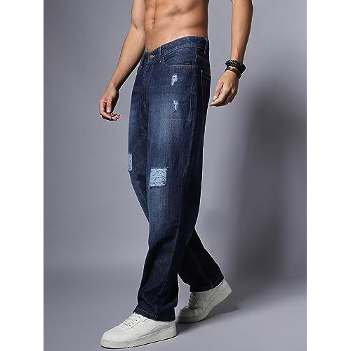 High Star Men's Wide Leg Fit Stretchable Jeans (Hsmjns2055_Blue_28)