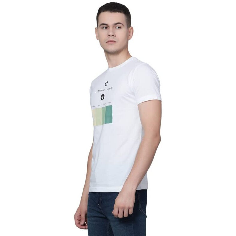 Cantabil Men White Cotton Blend Round Neck Half Sleeve Printed T-Shirt (Mtsh00229_White_Xl)