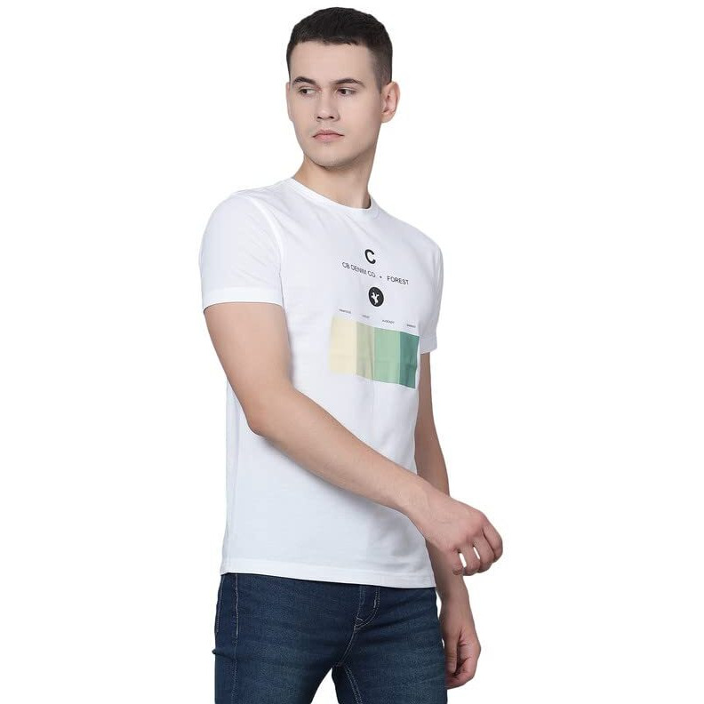 Cantabil Men White Cotton Blend Round Neck Half Sleeve Printed T-Shirt (Mtsh00229_White_Xl)