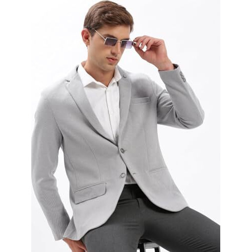Showoff Men's Notched Lapel Solid Grey Single-Breasted Blazer-Ex-3021A_Grey_L