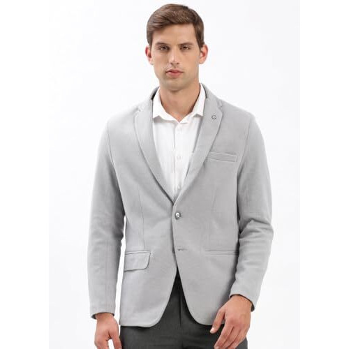 Showoff Men's Notched Lapel Solid Grey Single-Breasted Blazer-Ex-3021A_Grey_L