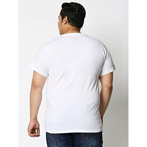 Bewakoof Men's Keep Listening Typography Plus Size T-Shirt, Regular Fit, Round Neck, Half Sleeve_590291_White_6Xl