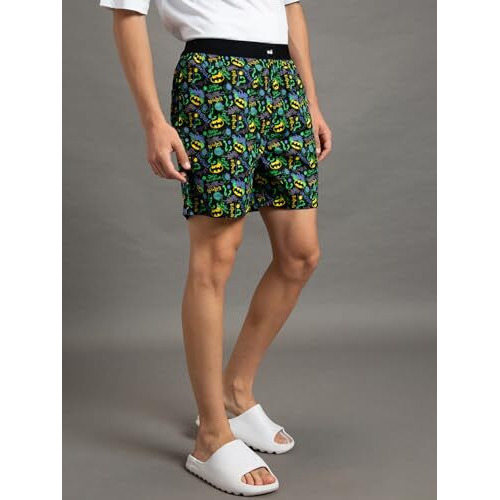 Bewakoof Men's All Over Batman Printed Poplin 100% Cotton Regular Fit Boxers 570843_S Black