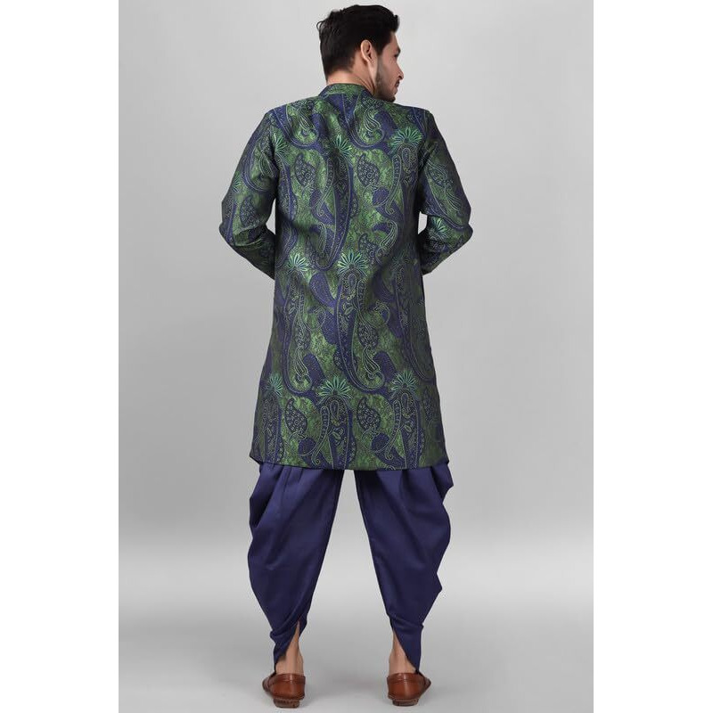 Xepon Mens Ethnic Wear Wedding Sherwani & Dhoti Set(Mahendi -Blue Xl, Size)