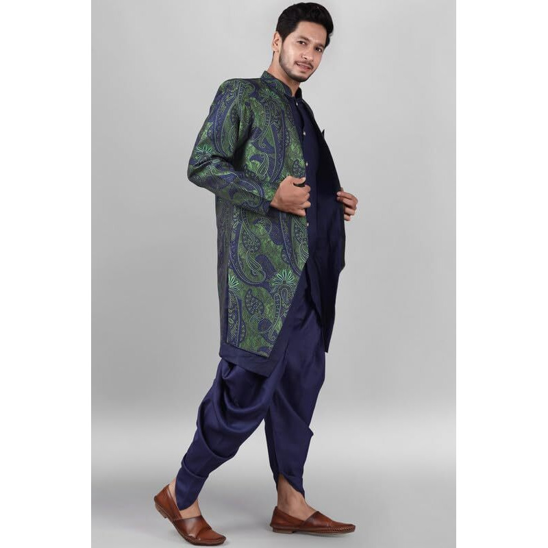 Xepon Mens Ethnic Wear Wedding Sherwani & Dhoti Set(Mahendi -Blue Xl, Size)
