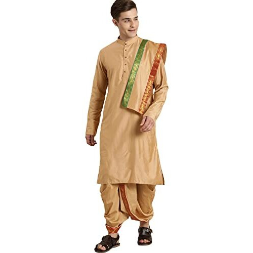 Vastramay Mens' Rose Gold Cotton Blend Kurta Dhoti And Dupatta_Vasmdk007Rg_42