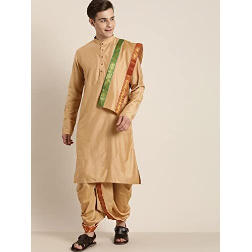 Vastramay Mens' Rose Gold Cotton Blend Kurta Dhoti And Dupatta_Vasmdk007Rg_42