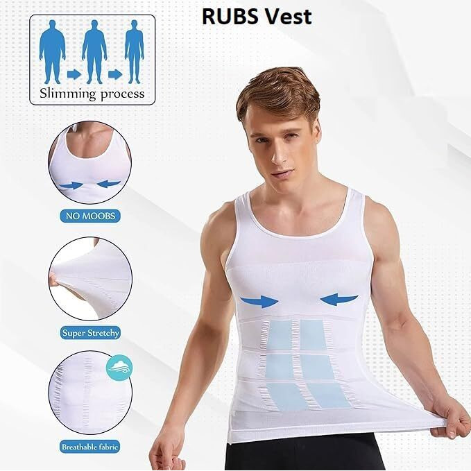 Rubs Body Shaper Slimming Shirt Tummy Vest For Men Undershirt Slimming Tummy Tucker Lift Body Shaper Abs Abdomen Slim Stretchable Tummy Tucker Vest For Men Gym Workout (Size Xl) (White)