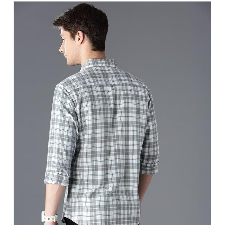 U Turn Men's Cotton Casual Printed Checkered Stylish Latest Shirt For Men (Grey-White X-Large)