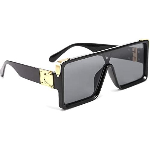 Dervin Unisex Square Sunglasses Black Frame Black Lens (Medium)