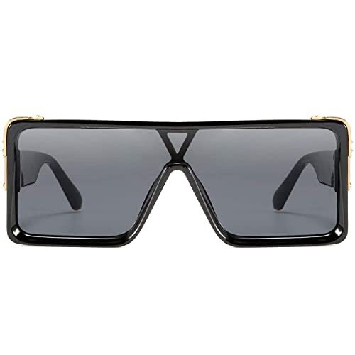 Dervin Unisex Square Sunglasses Black Frame Black Lens (Medium)