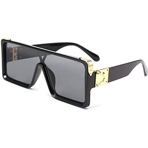 Dervin Unisex Square Sunglasses Black Frame Black Lens (Medium)
