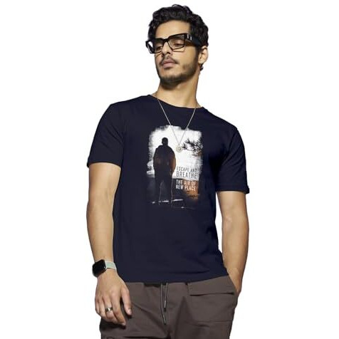 Bewakoof Men's Printed 100% Cotton T-Shirt - Regular Fit, Round Neck, Half Sleeves Blue