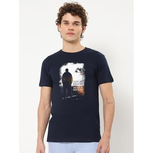 Bewakoof Men's Printed 100% Cotton T-Shirt - Regular Fit, Round Neck, Half Sleeves Blue