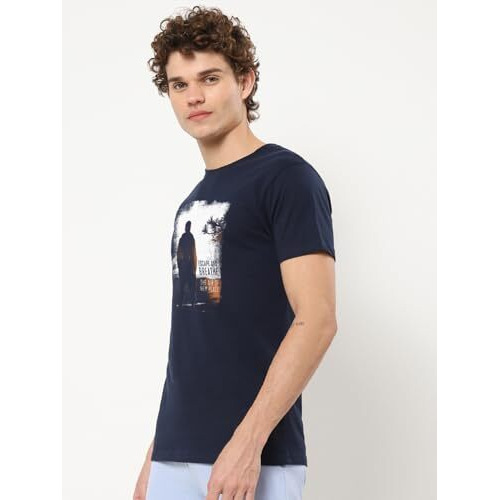 Bewakoof Men's Printed 100% Cotton T-Shirt - Regular Fit, Round Neck, Half Sleeves Blue