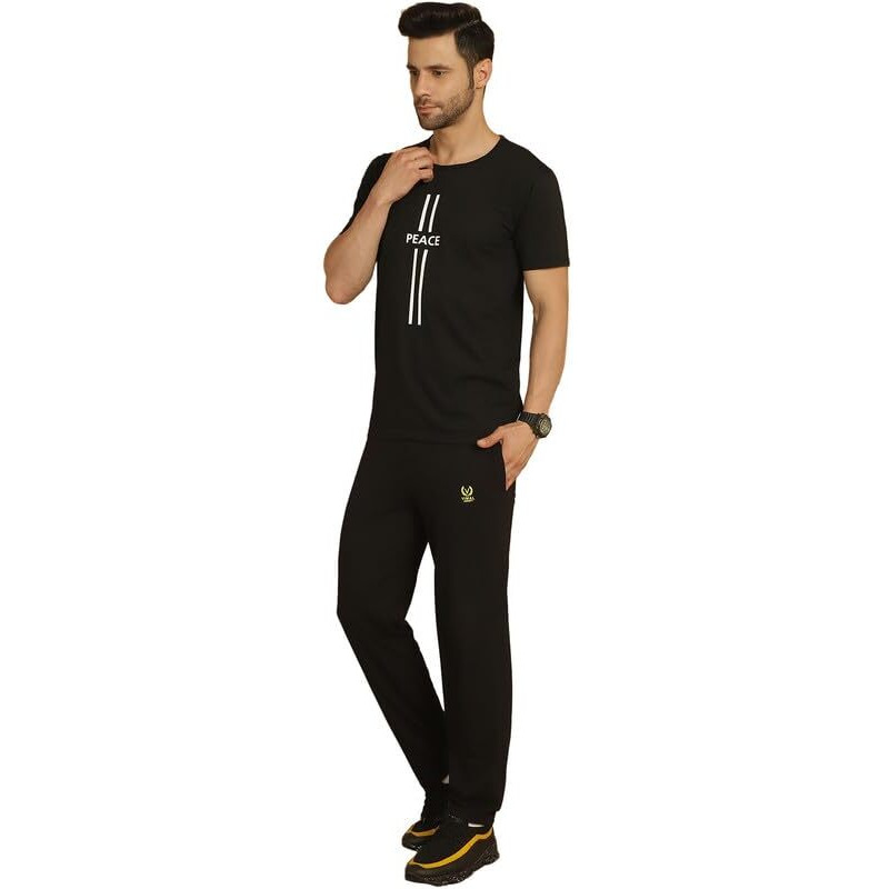 Vimal Jonney Printed Black Round Neck Cotton Half Sleeves Co-Ord Set Tracksuit For Men-Vimal52955