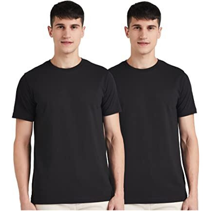 Amazon Brand - Symbol Men's Cotton T Shirt | Round Neck | Half Sleeve | Plain | Combo Pack Of 2 - Regular Fit (Available In Plus Size) (Black_L)